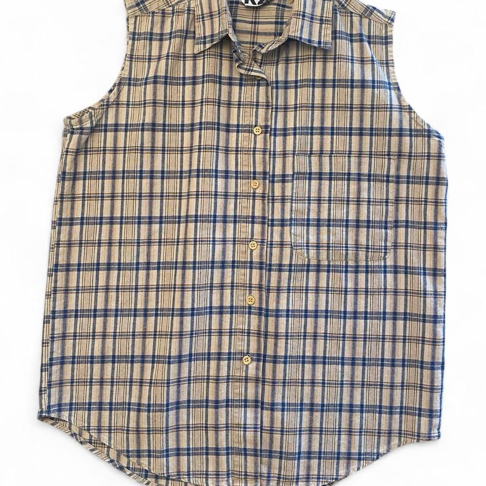 90s plaid button down tank